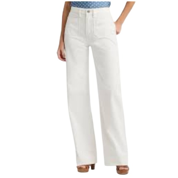 Lauren Ralph Lauren Denim - Lauren Ralph Lauren VTGE SZ 8 White Wide Leg Denim Jeans High Rise Patch Pocket